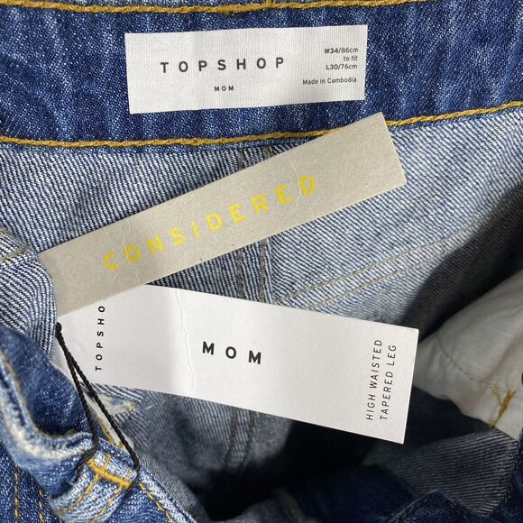 New Topshop Mom Jeans High Waisted Tapered Leg Medium Wash Blue Size 34 US 12 - Picture 5 of 7